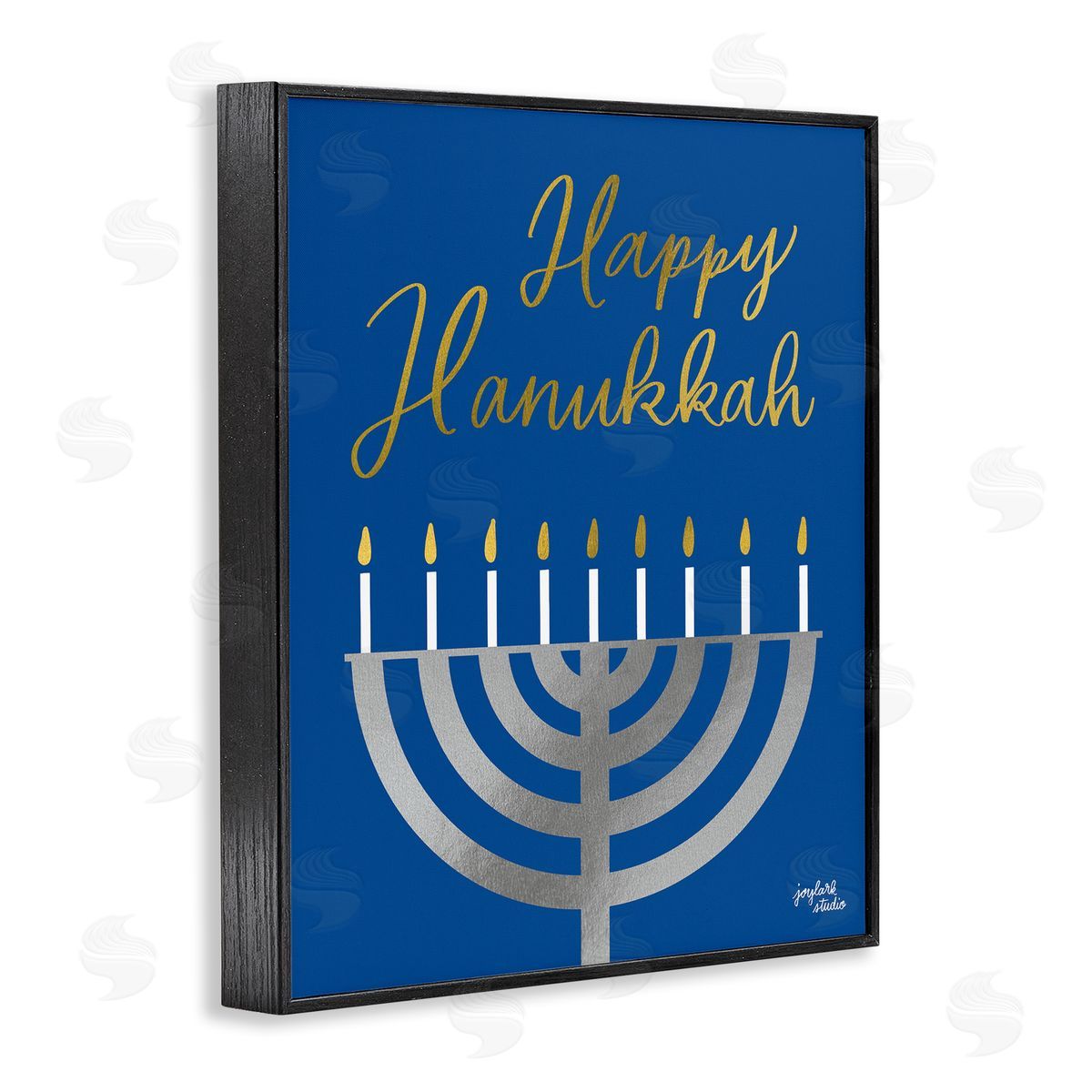 Jess Baskin Happy Hanukkah Calligraphy Radiant Lit Candles Menorah  Black Framed Giclee Wall Art Print