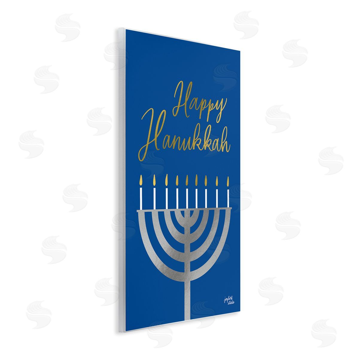 Jess Baskin Happy Hanukkah Calligraphy Radiant Lit Candles Menorah  Wall Plaque Art Print