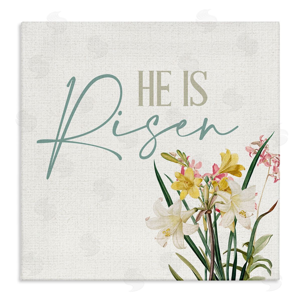 Kim Allen He Is Risen Religious Easter Holiday Flower Blossoms  Stretched Canvas Wall Art Print