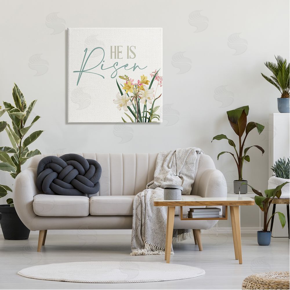 Kim Allen He Is Risen Religious Easter Holiday Flower Blossoms  Canvas Wall Art in Room
