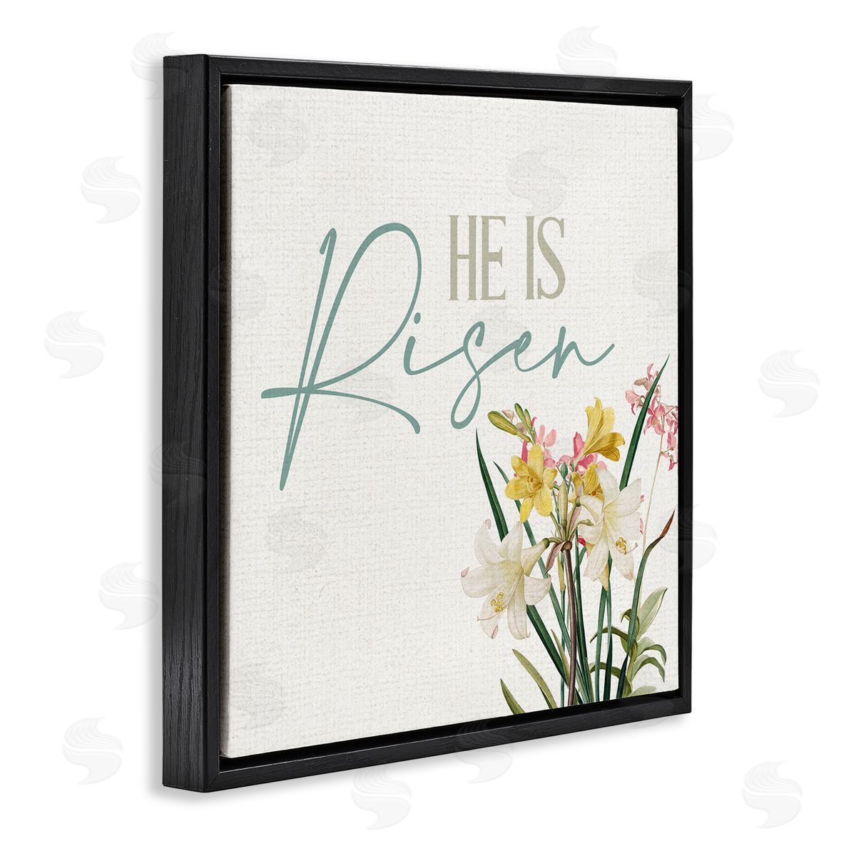 Kim Allen He Is Risen Religious Easter Holiday Flower Blossoms  Black Floating Frame Canvas Wall Art Print