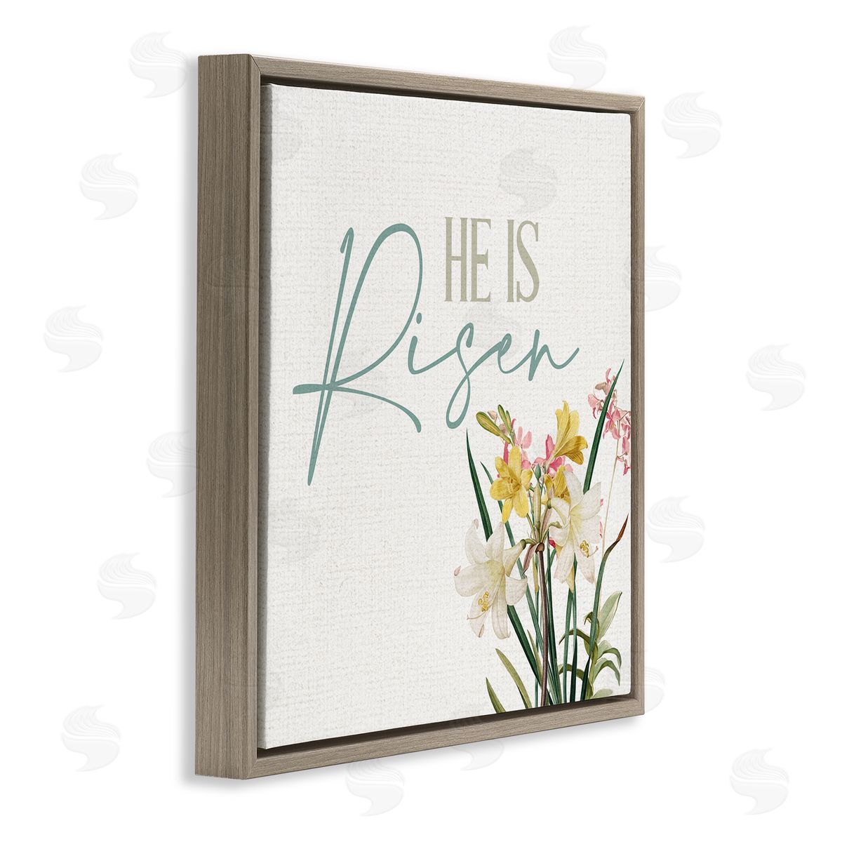 Kim Allen He Is Risen Religious Easter Holiday Flower Blossoms  Brown Floating Frame Canvas Wall Art Print