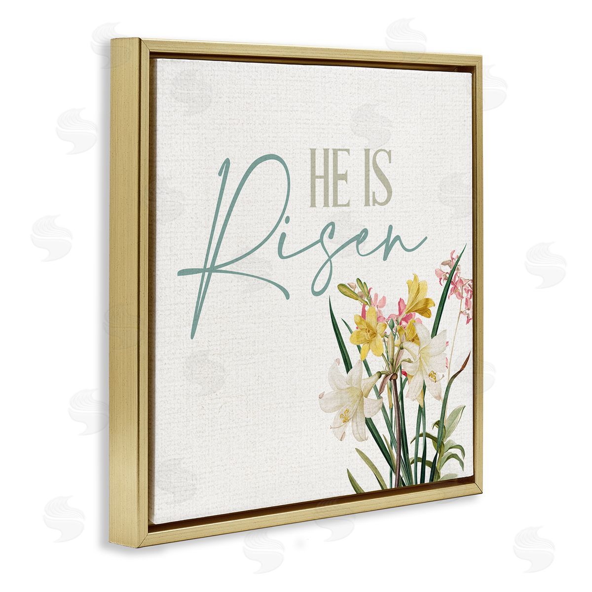 Kim Allen He Is Risen Religious Easter Holiday Flower Blossoms  Gold Floating Frame Canvas Wall Art Print