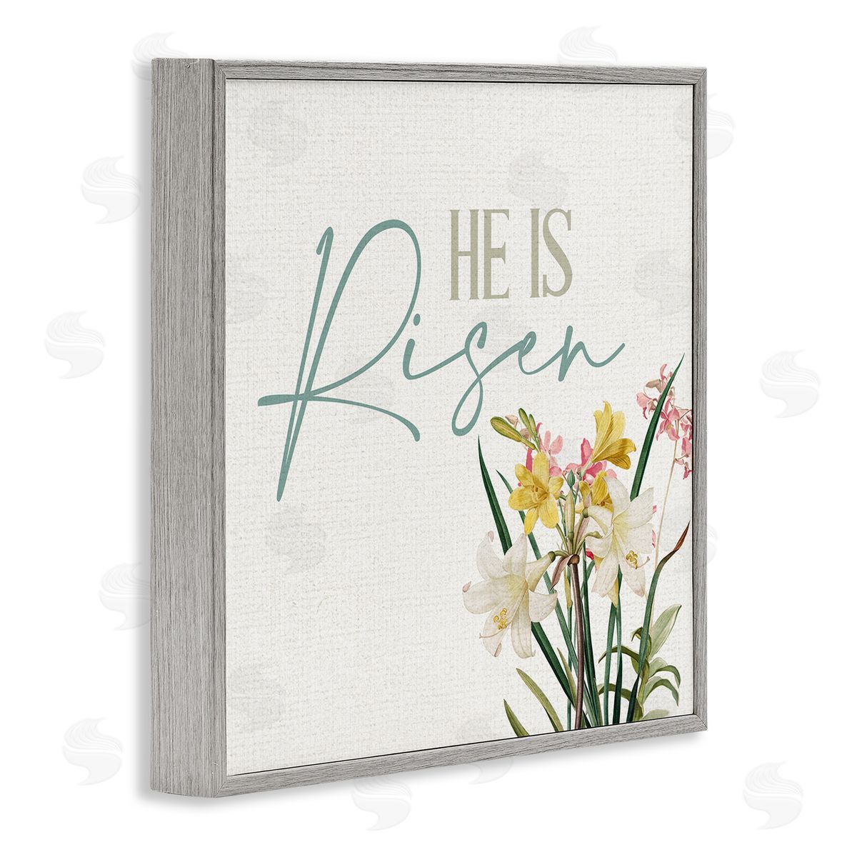 Kim Allen He Is Risen Religious Easter Holiday Flower Blossoms  Gray Framed Glicee Wall Art Print