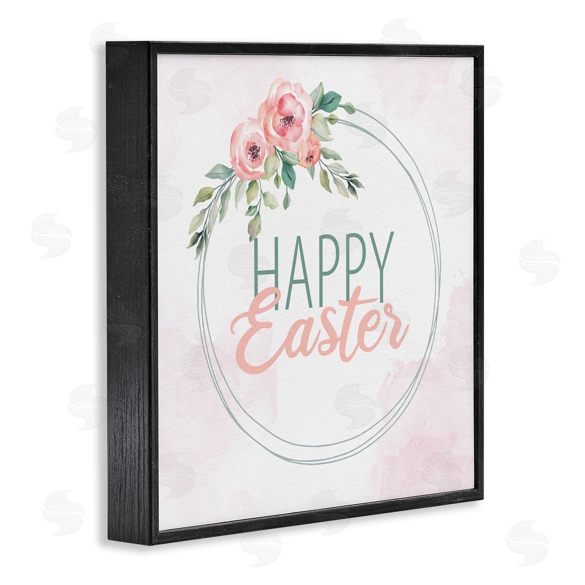 Kim Allen Happy Easter Round Floral Border Pastel Pink Design Black Framed Glicee Wall Art Print