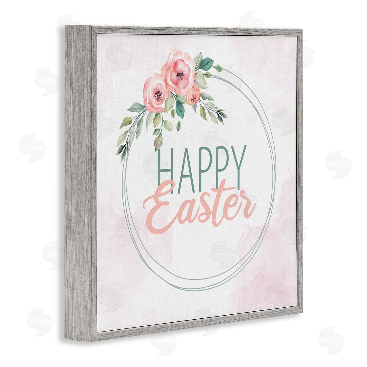 Kim Allen Happy Easter Round Floral Border Pastel Pink Design Gray Framed Glicee Wall Art Print