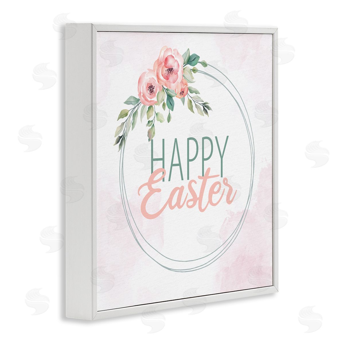 Kim Allen Happy Easter Round Floral Border Pastel Pink Design White Framed Glicee Wall Art Print