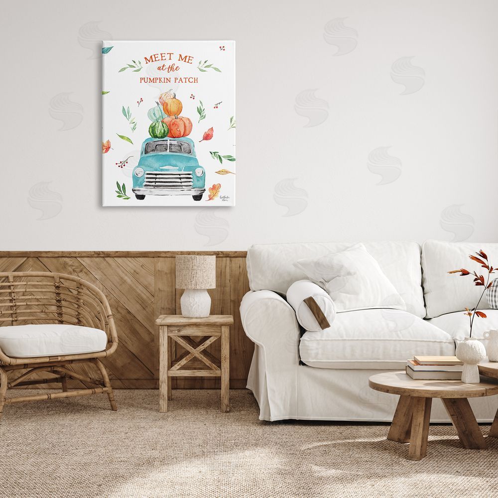 Heather Lee Chan Pumpkin Patch Seasonal Leaves Botanicals Blue Truck  Canvas Wall Art Print in Room