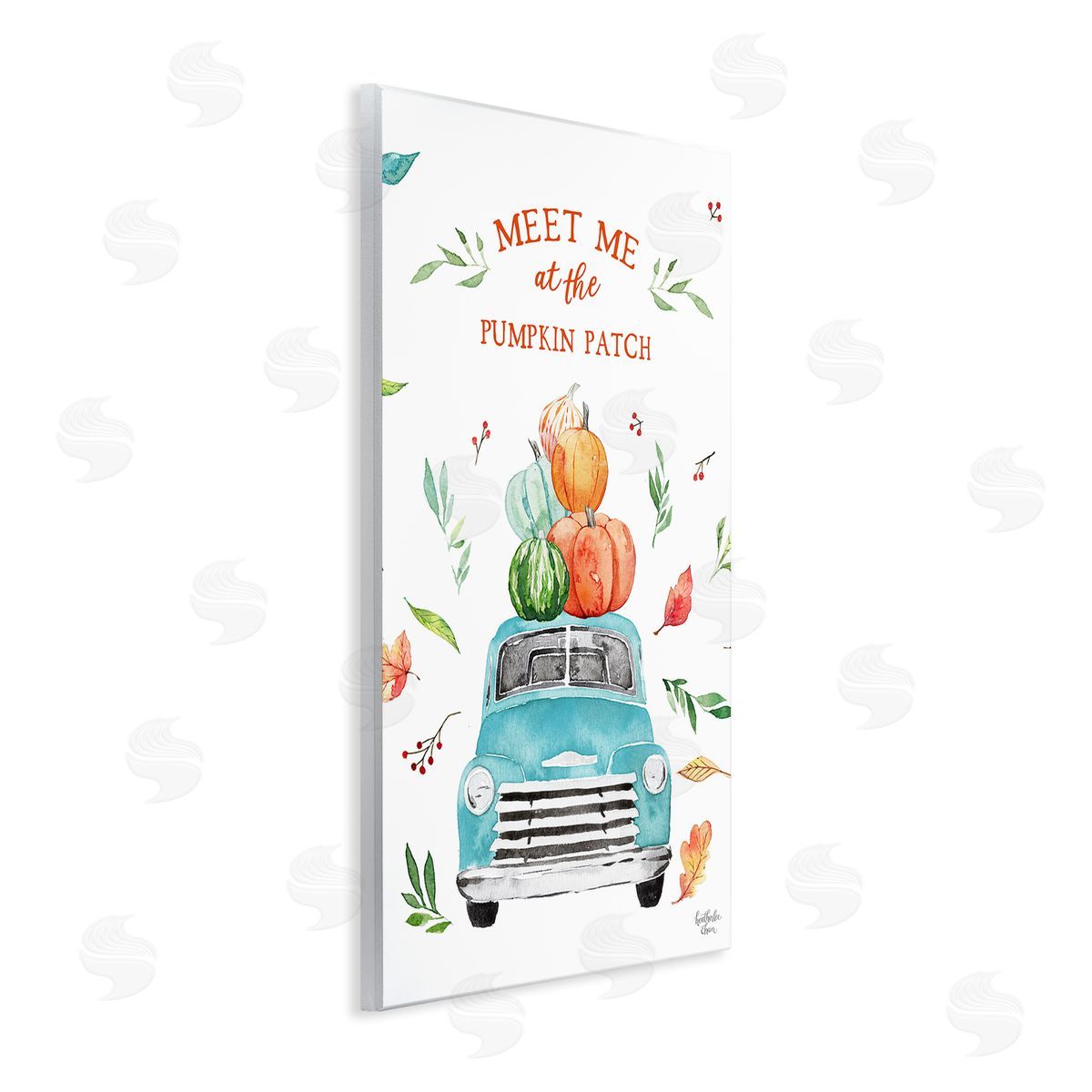 Heather Lee Chan Pumpkin Patch Seasonal Leaves Botanicals Blue Truck  Wall Plaque Art Print