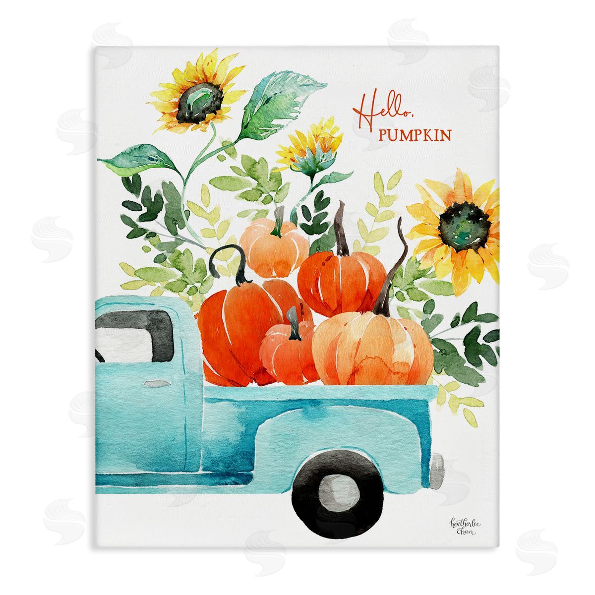 Heather Lee Chan Hello Pumpkin Autumn Truck Carrying Seasonal Plants Stretched Canvas Wall Art Print