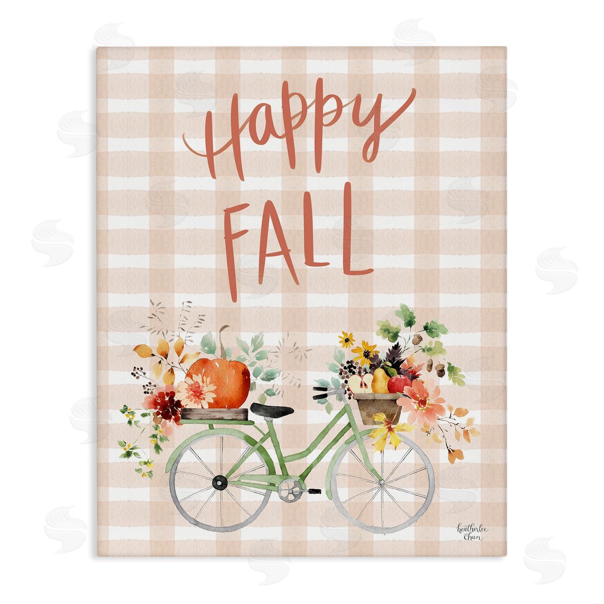 Heather Lee Chan Happy Fall Plaid Seasonal Flowers Blooming Bicycle Stretched Canvas Wall Art Print