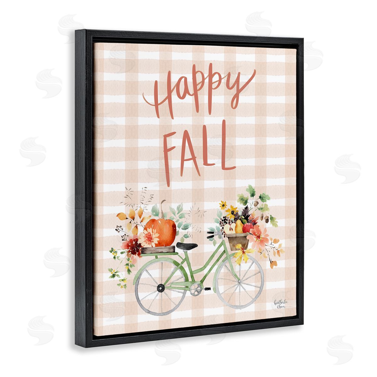Heather Lee Chan Happy Fall Plaid Seasonal Flowers Blooming Bicycle Black Floating Frame Canvas Wall Art Print