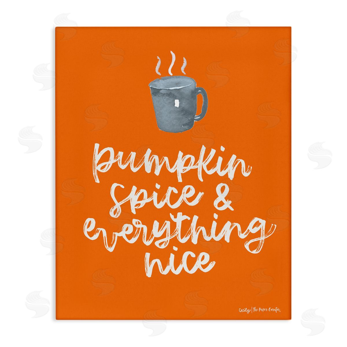 Cecily Moore Pumpkin Spice Steaming Coffee Mug Fall Calligraphy  Stretched Canvas Wall Art Print