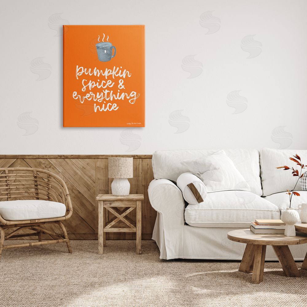 Cecily Moore Pumpkin Spice Steaming Coffee Mug Fall Calligraphy  Canvas Wall Art Print in Room