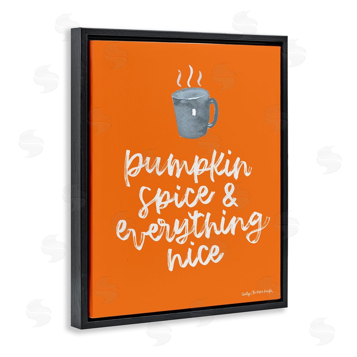 Cecily Moore Pumpkin Spice Steaming Coffee Mug Fall Calligraphy  Black Floating Frame Canvas Wall Art Print