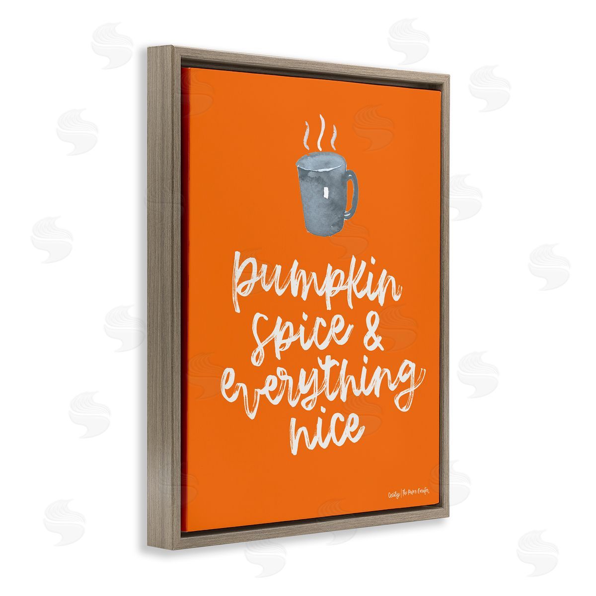 Cecily Moore Pumpkin Spice Steaming Coffee Mug Fall Calligraphy  Brown Floating Frame Canvas Wall Art Print