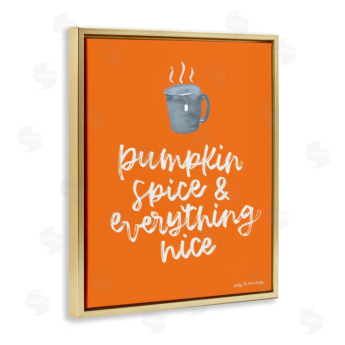 Cecily Moore Pumpkin Spice Steaming Coffee Mug Fall Calligraphy  Gold Floating Frame Canvas Wall Art Print