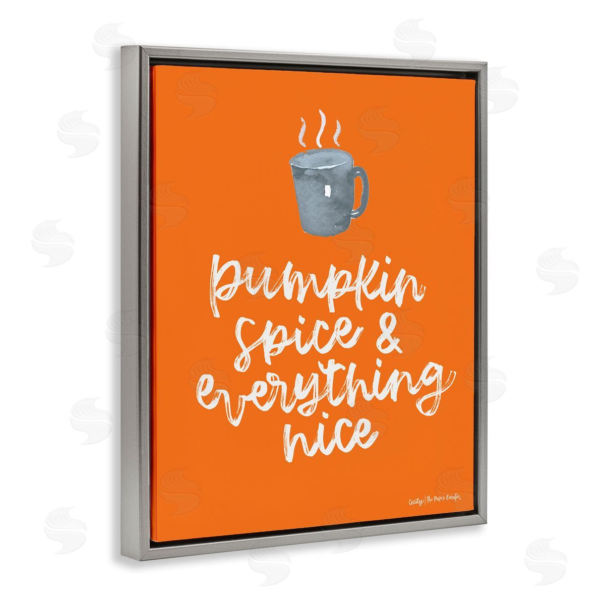 Cecily Moore Pumpkin Spice Steaming Coffee Mug Fall Calligraphy  Gray Floating Frame Canvas Wall Art Print