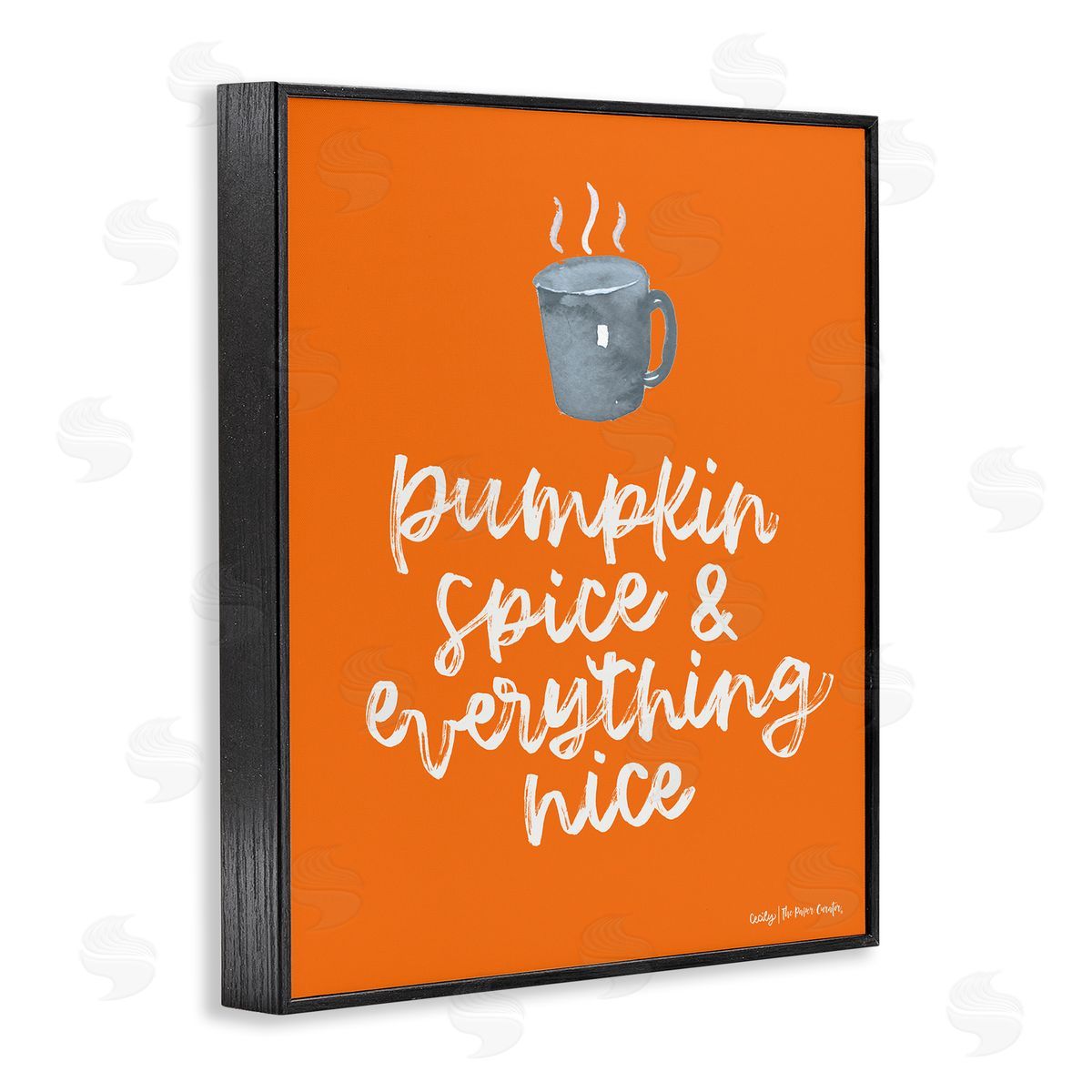 Cecily Moore Pumpkin Spice Steaming Coffee Mug Fall Calligraphy  Black Framed Giclee Wall Art Print