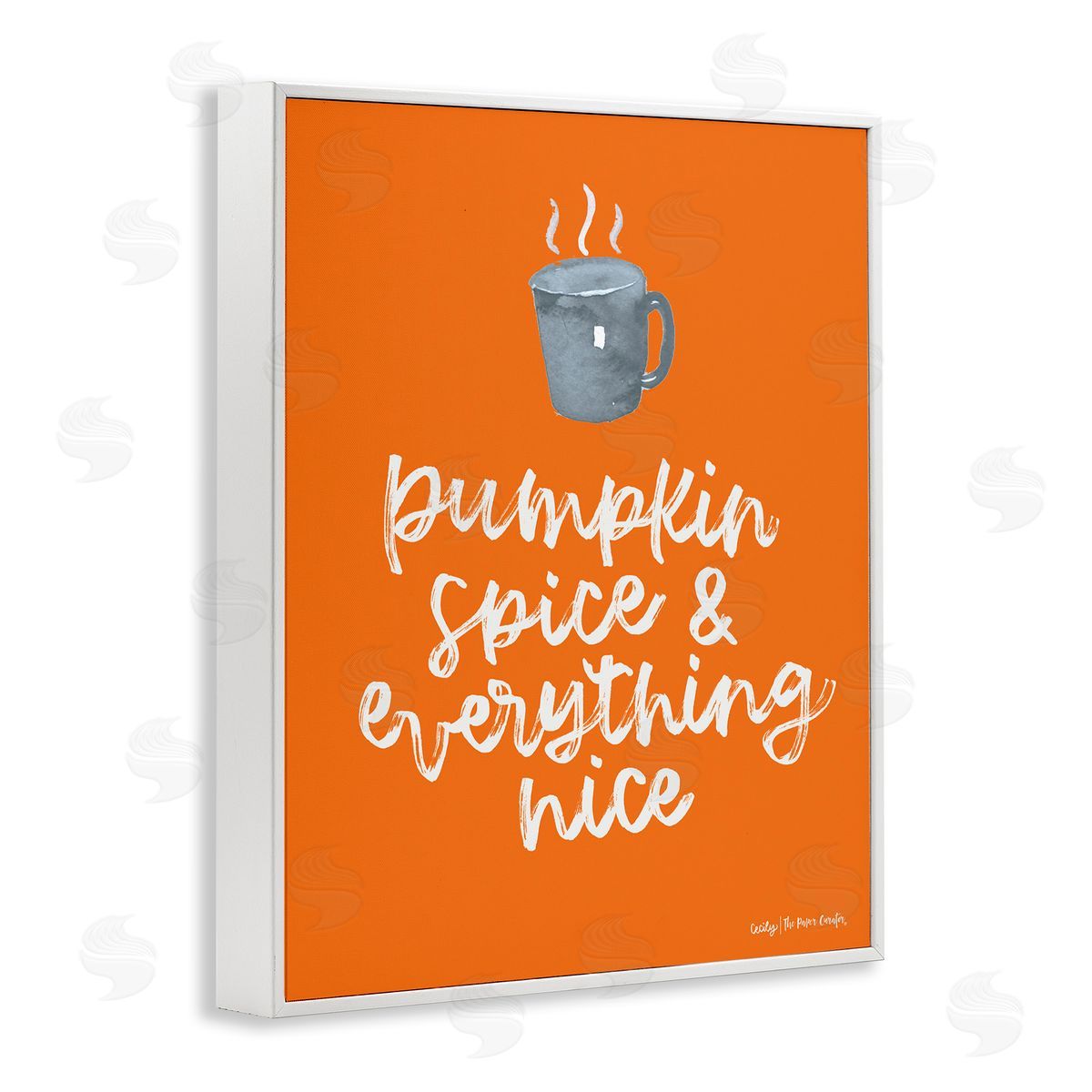 Cecily Moore Pumpkin Spice Steaming Coffee Mug Fall Calligraphy  White Framed Giclee Wall Art Print