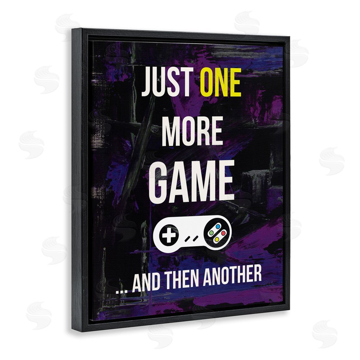 Annie Warren One More Game Video Gamer Controller Text Sign Black Floating Frame Canvas Wall Art Print