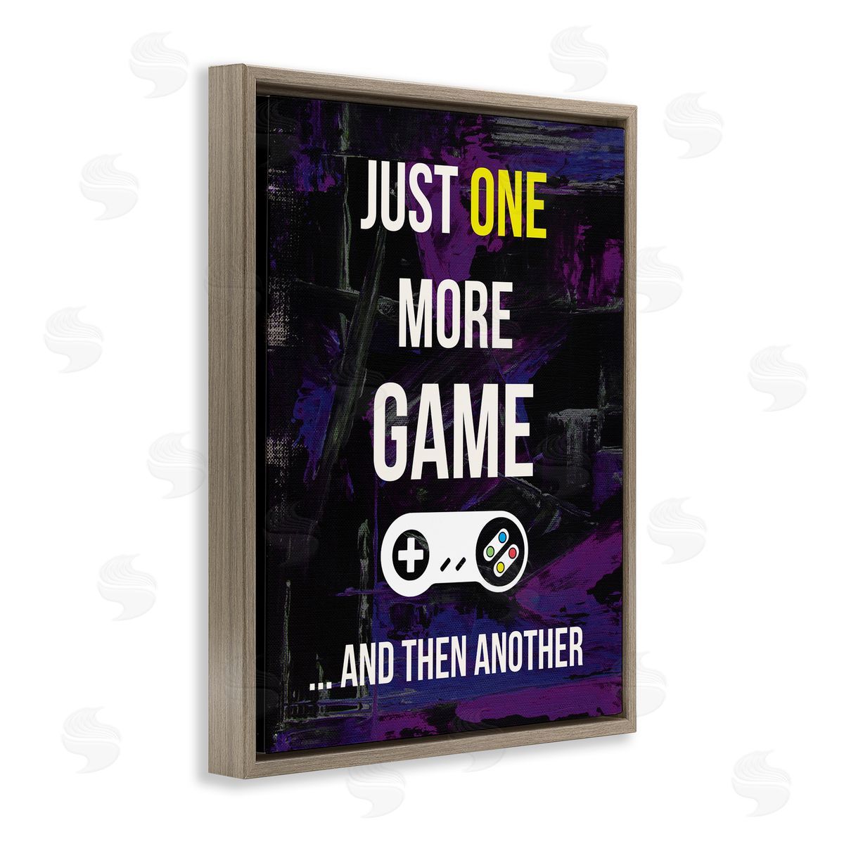 Annie Warren One More Game Video Gamer Controller Text Sign Brown Floating Frame Canvas Wall Art Print