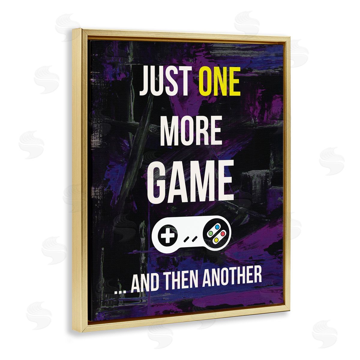 Annie Warren One More Game Video Gamer Controller Text Sign Gold Floating Frame Canvas Wall Art Print