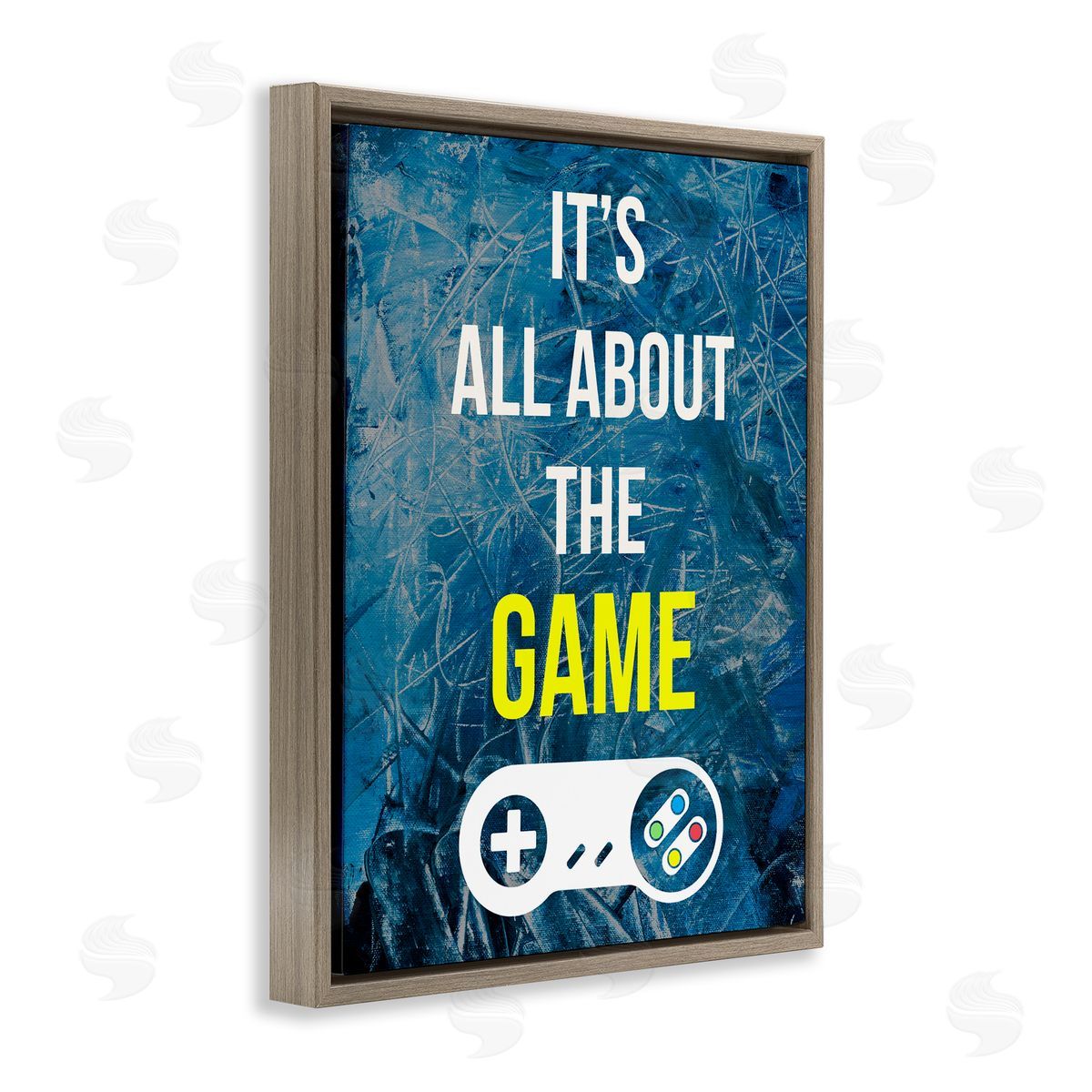 Annie Warren All About The Game Vintage Controller Gamer Sign  Brown Floating Frame Canvas Wall Art Print