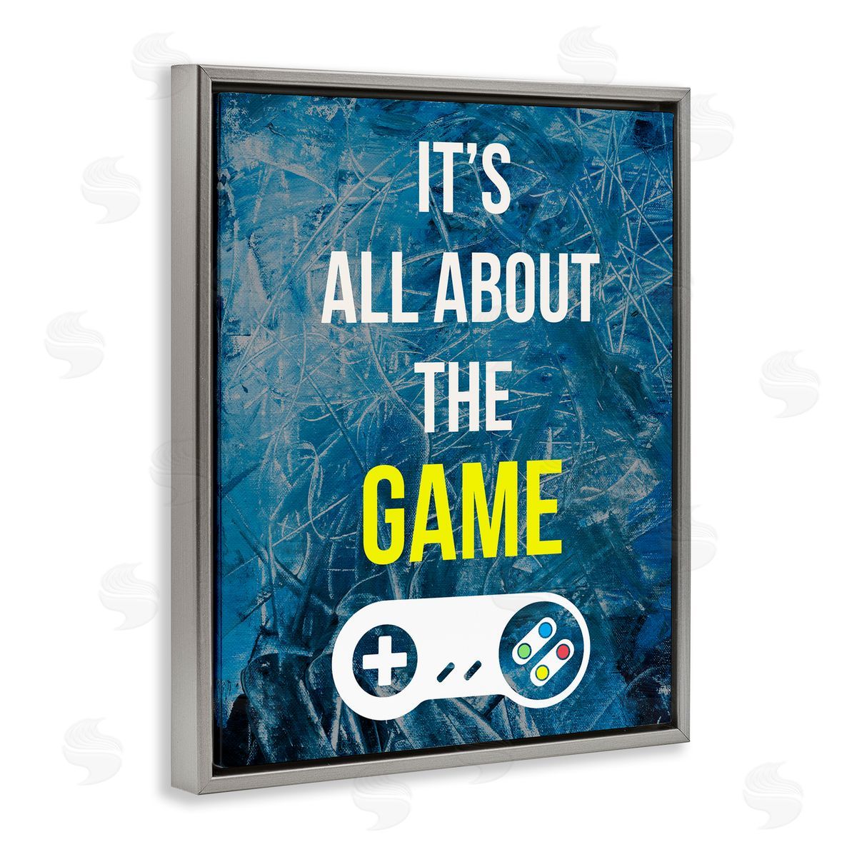 Annie Warren All About The Game Vintage Controller Gamer Sign  Gray Floating Frame Canvas Wall Art Print
