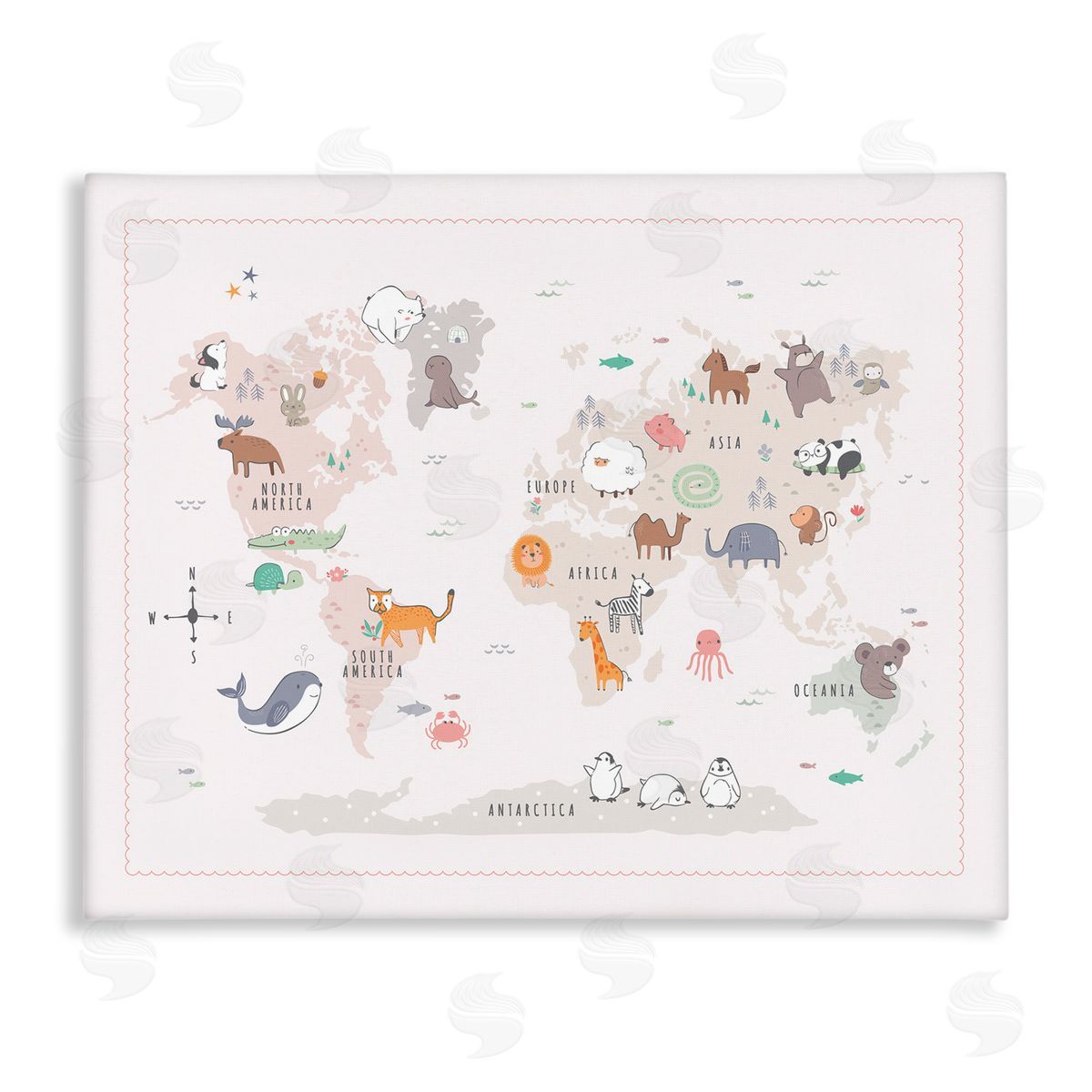 Andrea Jasid Grassi Native Wildlife Animals Countries World Map Education  Stretched Canvas Wall Art Print