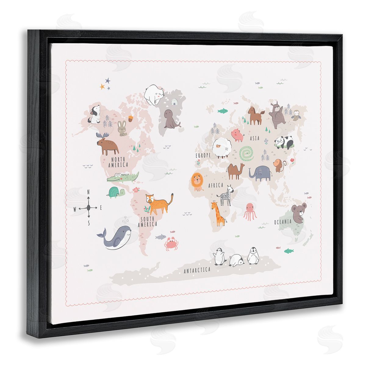 Andrea Jasid Grassi Native Wildlife Animals Countries World Map Education  Black Floating Frame Canvas Wall Art Print