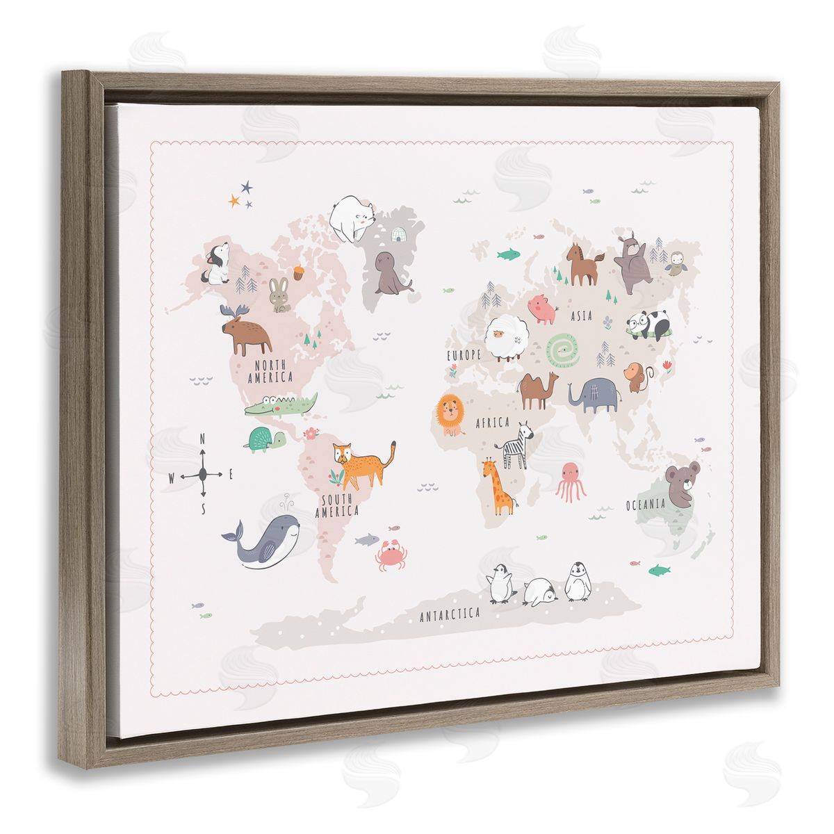 Andrea Jasid Grassi Native Wildlife Animals Countries World Map Education  Brown Floating Frame Canvas Wall Art Print