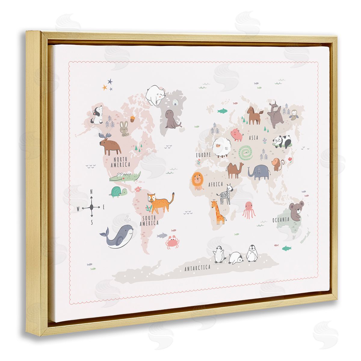 Andrea Jasid Grassi Native Wildlife Animals Countries World Map Education  Gold Floating Frame Canvas Wall Art Print