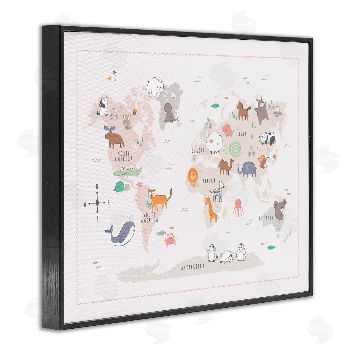 Andrea Jasid Grassi Native Wildlife Animals Countries World Map Education  Black Framed Giclee Wall Art Print