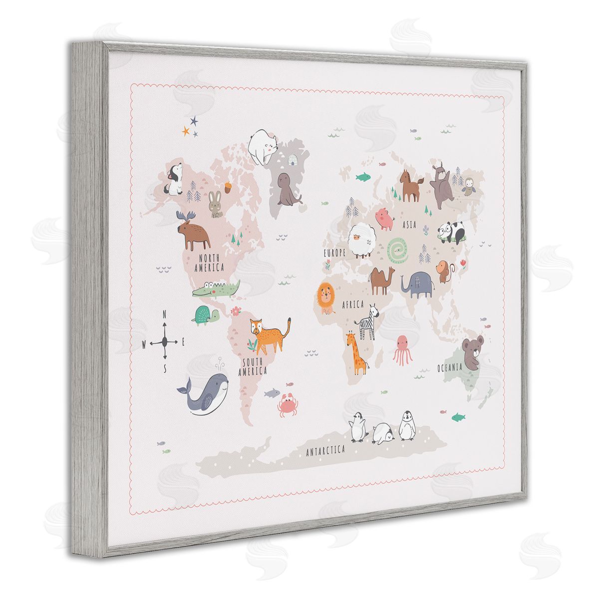 Andrea Jasid Grassi Native Wildlife Animals Countries World Map Education  Gray Framed Giclee Wall Art Print