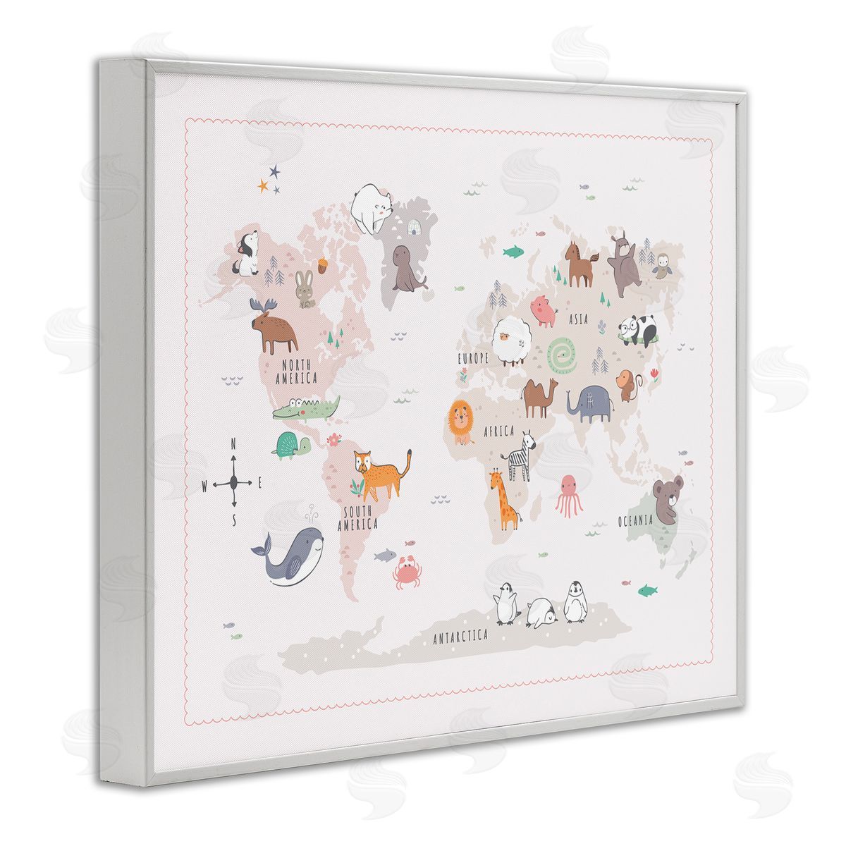 Andrea Jasid Grassi Native Wildlife Animals Countries World Map Education  White Framed Giclee Wall Art Print