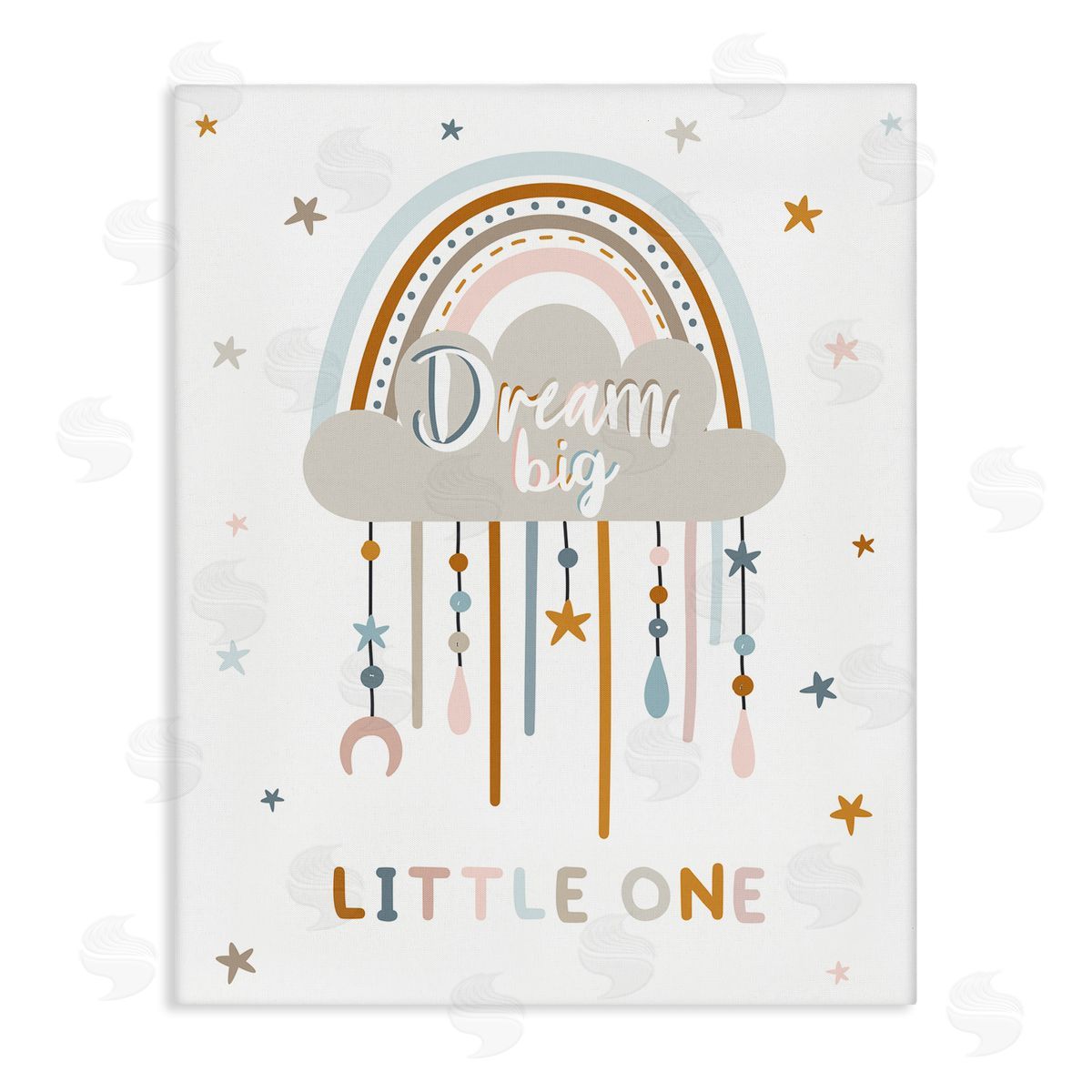 Angela Nickeas Dream Big Little One Nursery Rainbow Clouds  Stretched Canvas Wall Art Print