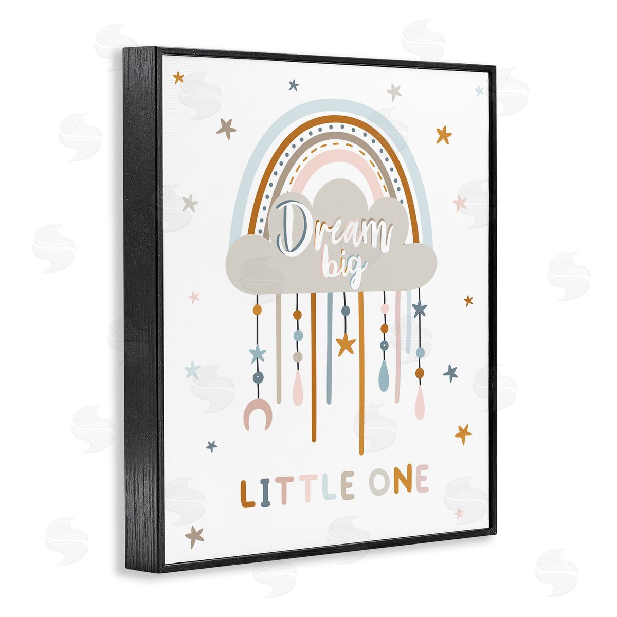 Angela Nickeas Dream Big Little One Nursery Rainbow Clouds  Black Framed Giclee Wall Art Print