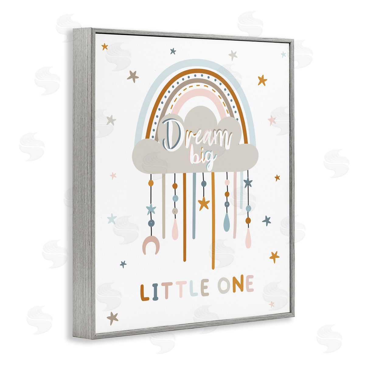 Angela Nickeas Dream Big Little One Nursery Rainbow Clouds  Gray Framed Giclee Wall Art Print