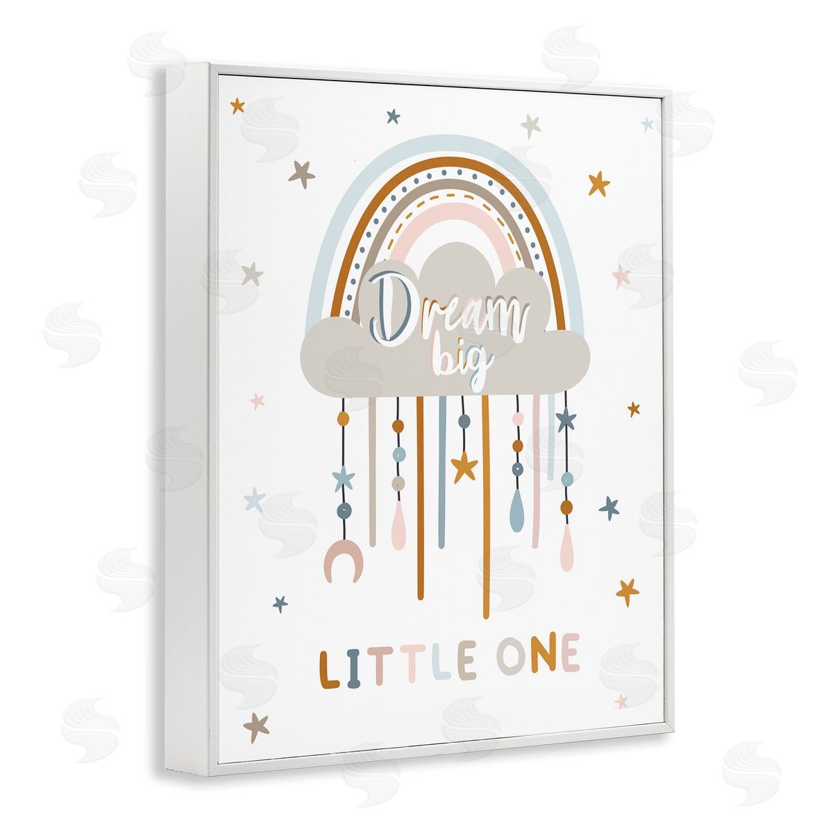 Angela Nickeas Dream Big Little One Nursery Rainbow Clouds  White Framed Giclee Wall Art Print