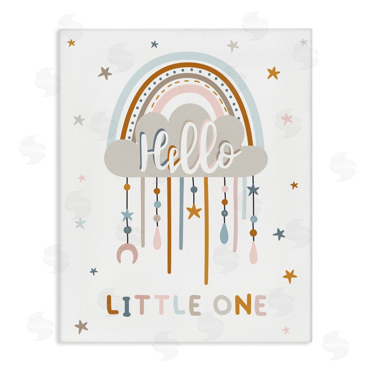 Angela Nickeas Hello Little One Patterned Stars Nursery Rainbow Stretched Canvas Wall Art Print