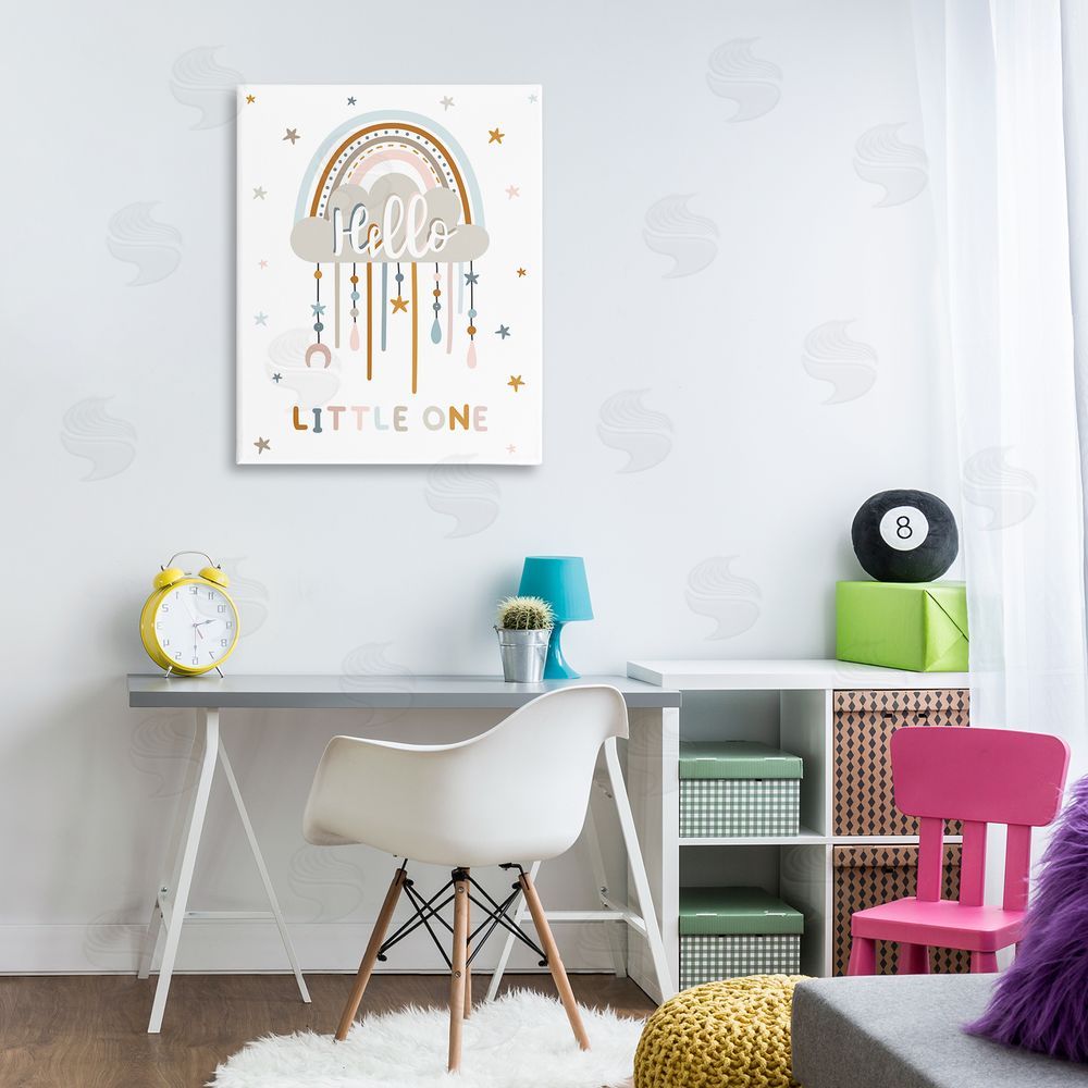 Angela Nickeas Hello Little One Patterned Stars Nursery Rainbow Canvas Wall Art Print in Room