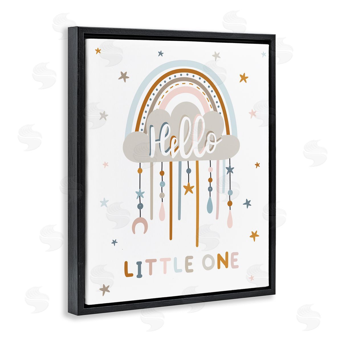 Angela Nickeas Hello Little One Patterned Stars Nursery Rainbow Black Floating Frame Canvas Wall Art Print