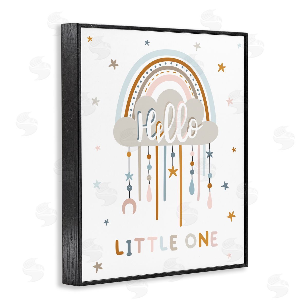 Angela Nickeas Hello Little One Patterned Stars Nursery Rainbow Black Framed Giclee Wall Art Print