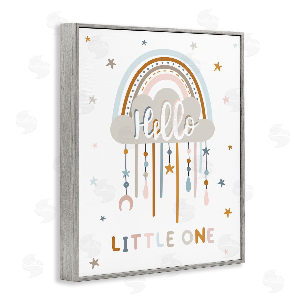 Angela Nickeas Hello Little One Patterned Stars Nursery Rainbow Gray Framed Giclee Wall Art Print