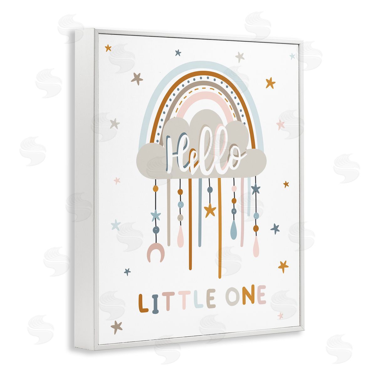 Angela Nickeas Hello Little One Patterned Stars Nursery Rainbow White Framed Giclee Wall Art Print
