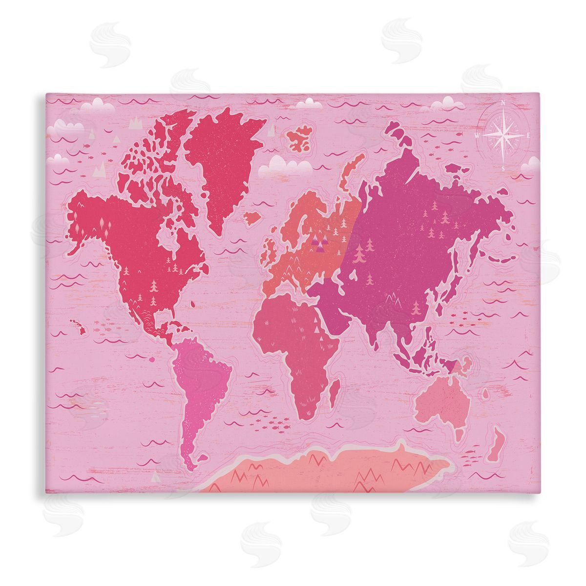 Arrolynn Weiderhold Pink Tones World Map Atlas Countries Education Stretched Canvas Wall Art Print