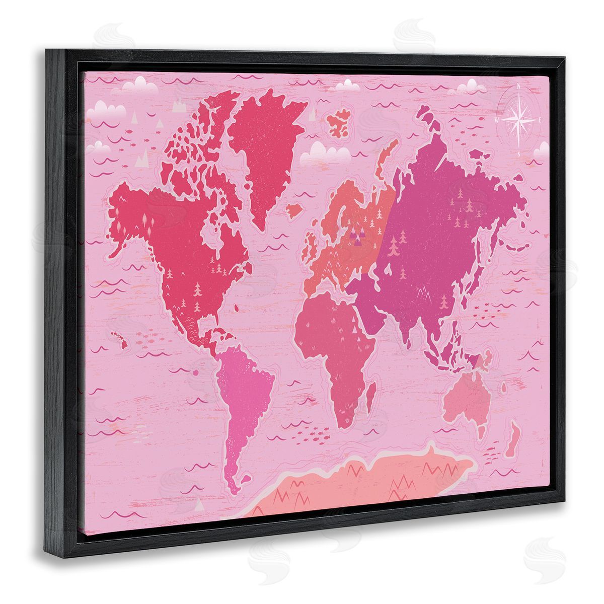Arrolynn Weiderhold Pink Tones World Map Atlas Countries Education Black Floating Frame Canvas Wall Art Print