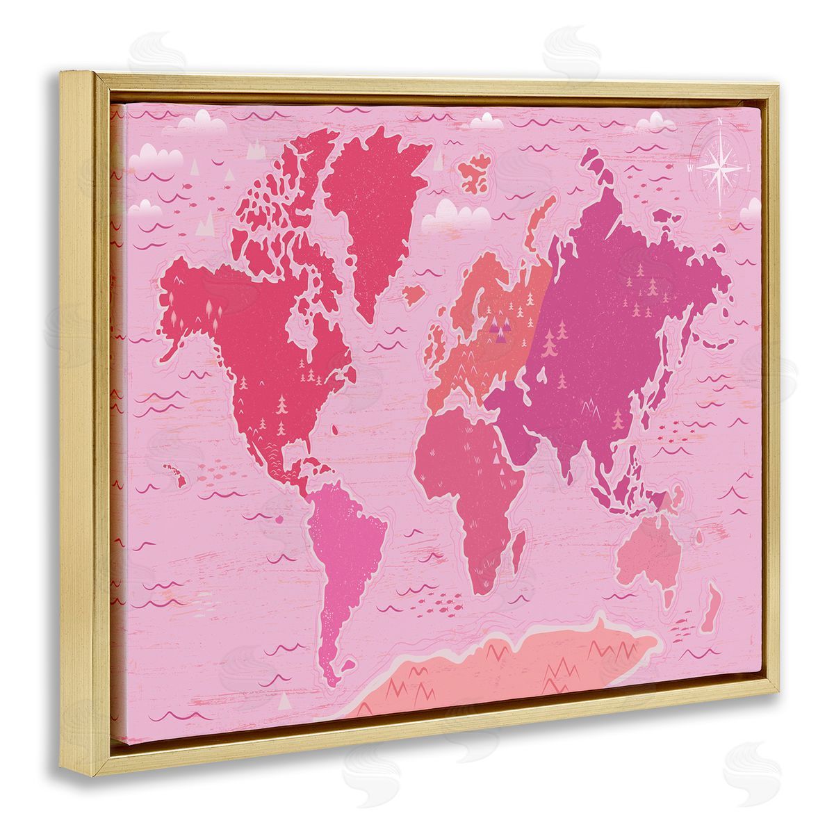 Arrolynn Weiderhold Pink Tones World Map Atlas Countries Education Gold Floating Frame Canvas Wall Art Print