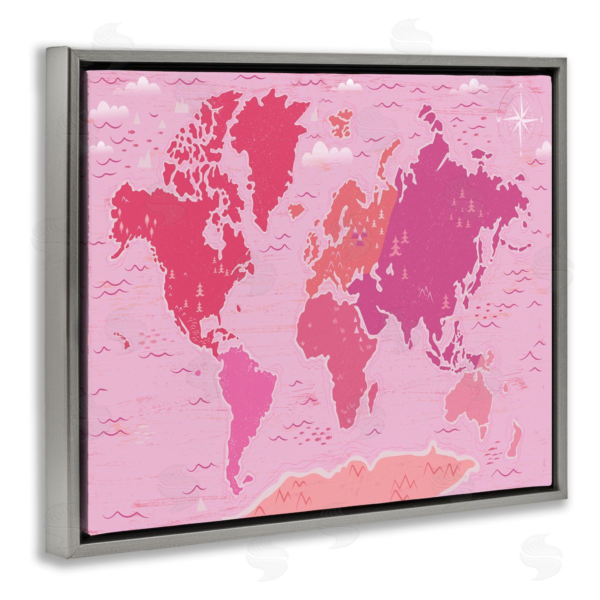Arrolynn Weiderhold Pink Tones World Map Atlas Countries Education Gray Floating Frame Canvas Wall Art Print